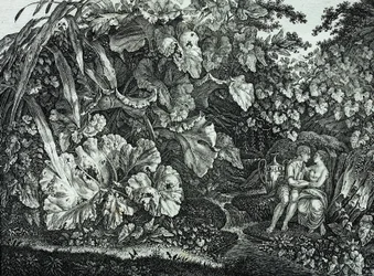 植物とハーブに囲まれた洞窟の恋人たち